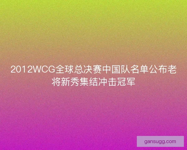 2012WCG全球总决赛中国队名单公布老将新秀集结冲击冠军