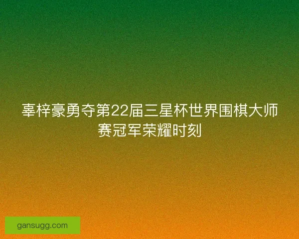 辜梓豪勇夺第22届三星杯世界围棋大师赛冠军荣耀时刻